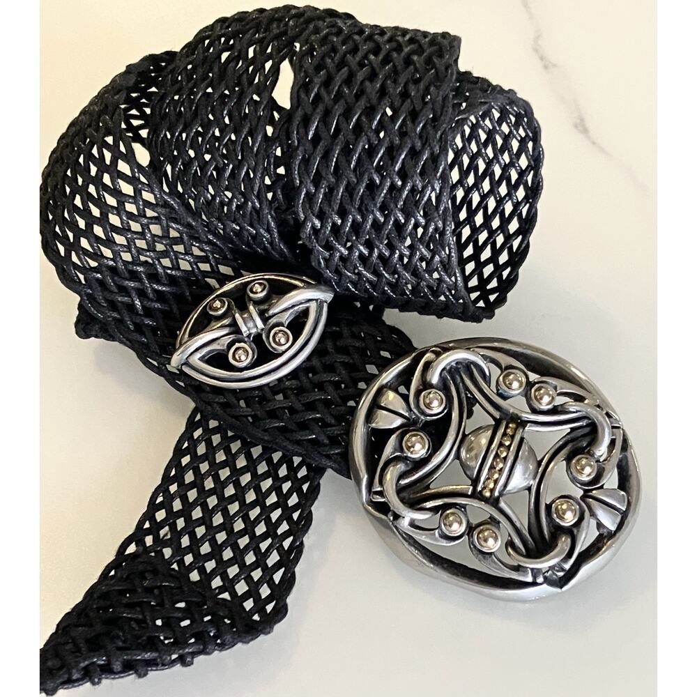 Vintage Modernist Artist Buckle Pewter, Brass Nouveau Statement Woven Mesh Belt